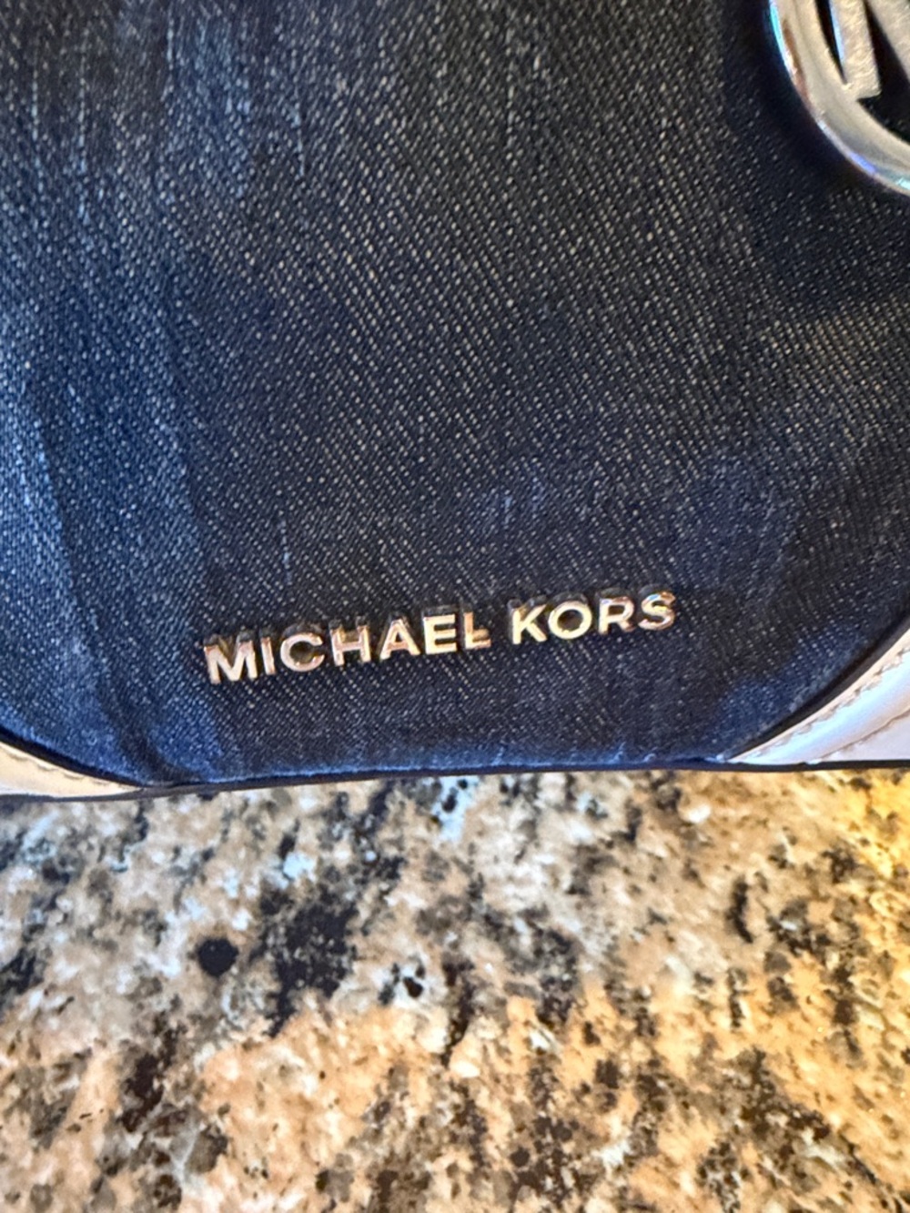 Michael Kors Navy Denim and White Drawstring Shoulder Bag - Picture 2 of 13